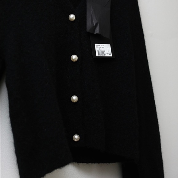 NWT The Kooples faux pearl button, balloon sleeve black cardigan. - Picture 5 of 5